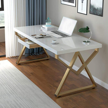 Modern White Writing Desk in Solid Wood & Metal Home Office Desk-Desks,Furniture,Office Furniture
